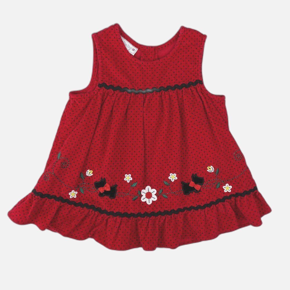 Samantha Says Corduroy Dress Girls 3T Red Scottie Dog Embroidered Bow